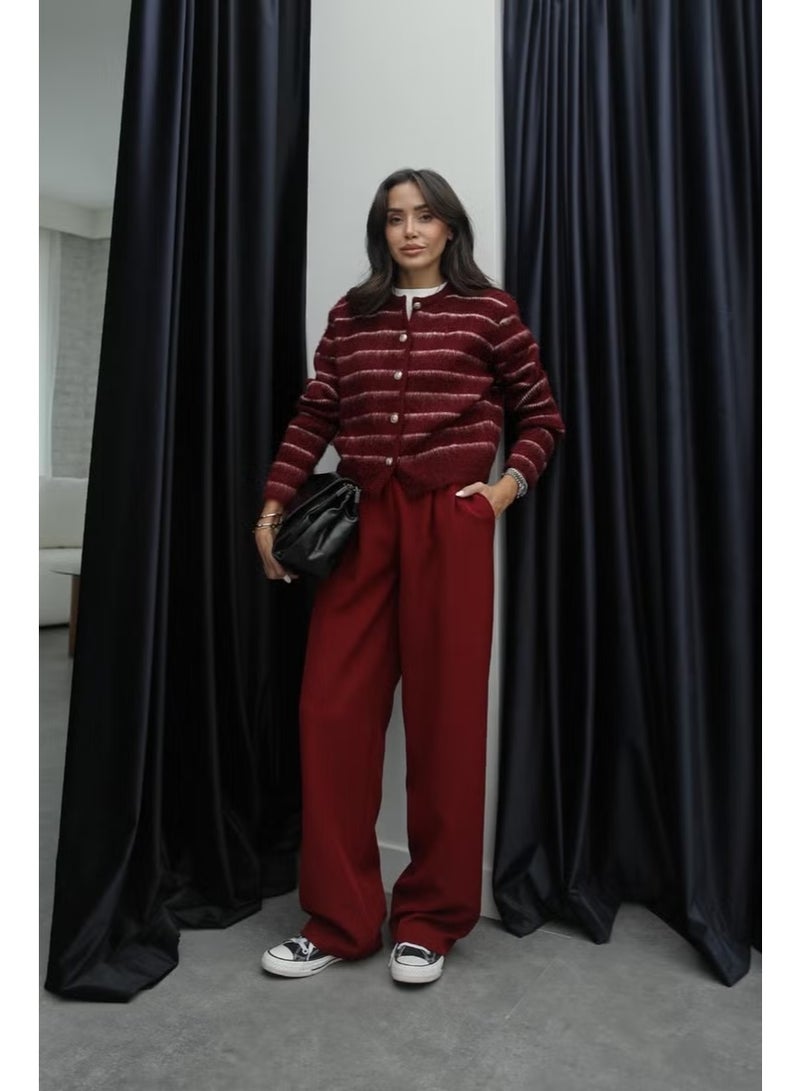 Claret Red Striped Cardigan - Image 4
